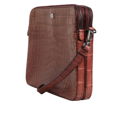 Dolce & Gabbana Croc Leather Briefcase Bag with Logo Plaque