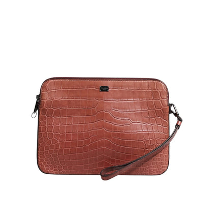 Dolce & Gabbana Croc Leather Briefcase Bag with Logo Plaque