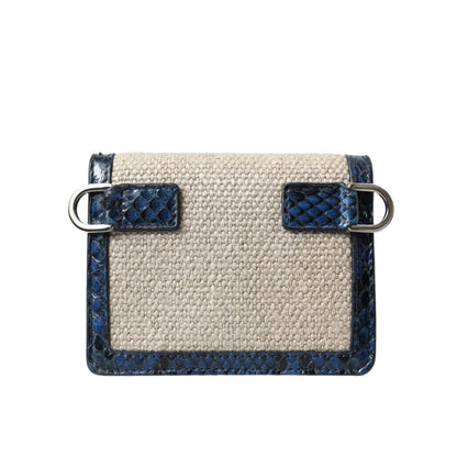 Dolce & Gabbana Crossbody Bag in Beige Raffia with Blue Leather Trim