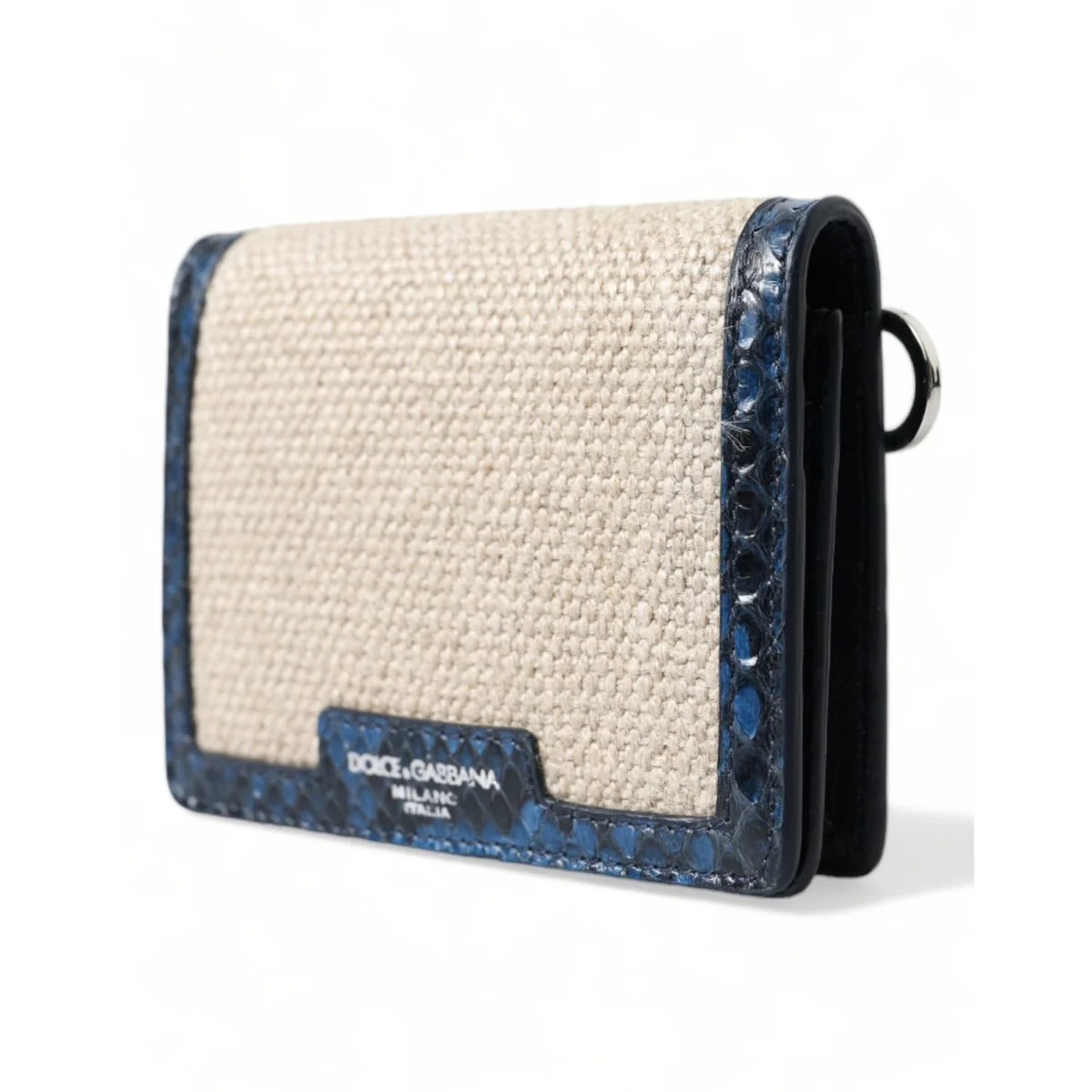 Dolce & Gabbana Crossbody Bag in Beige Raffia with Blue Leather Trim