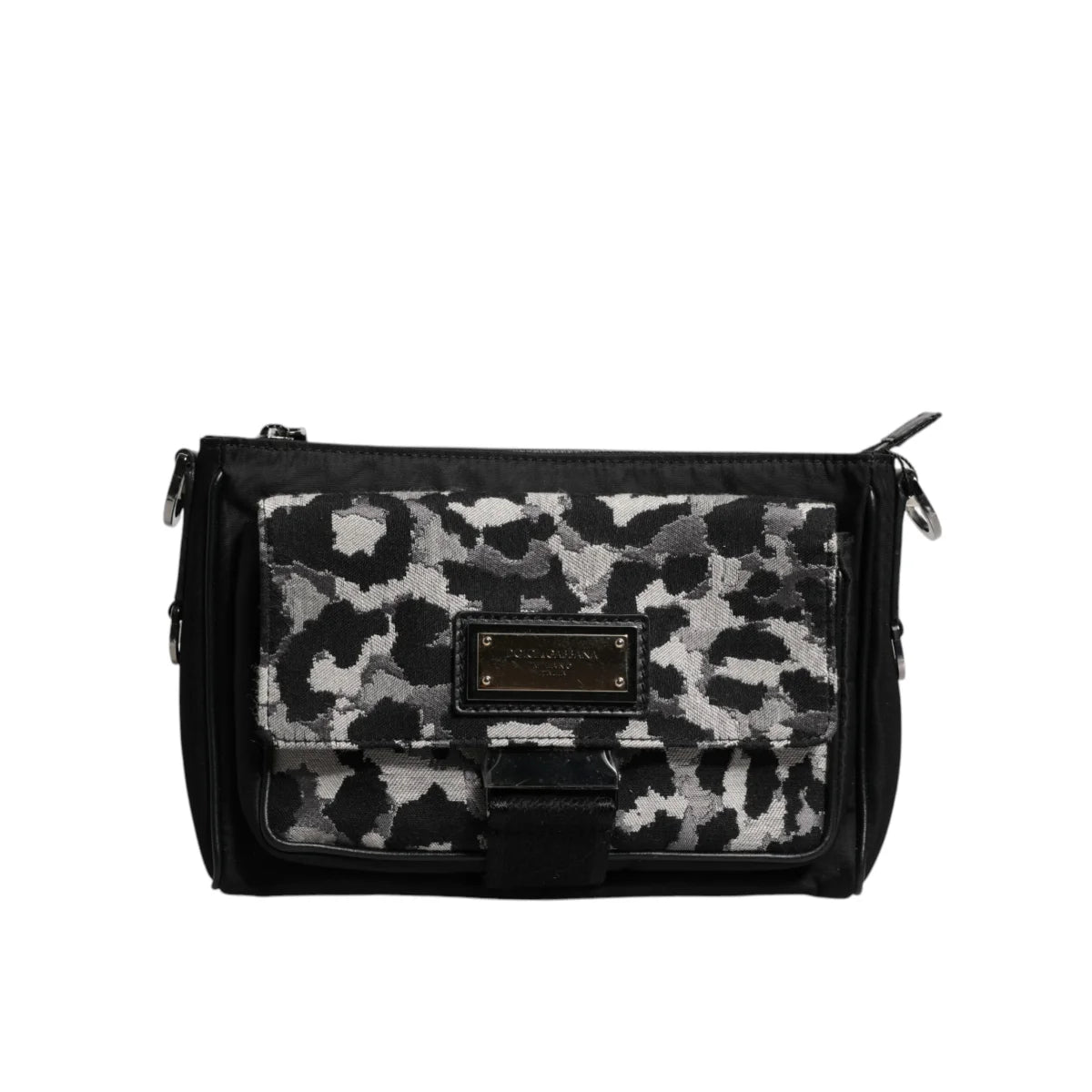 Dolce & Gabbana Crossbody Bag Black Multicolour Jacquard Leather Trim