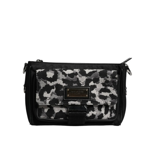 Dolce & Gabbana Crossbody Bag Black Multicolour Jacquard Leather Trim
