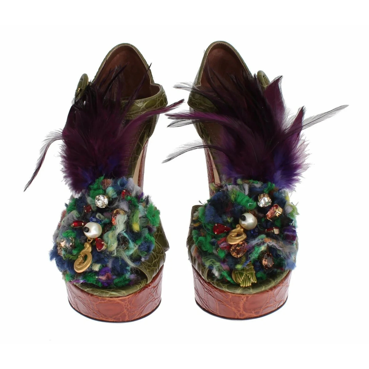 Dolce & Gabbana crystal ankle strap platform sandals gold metal detailing