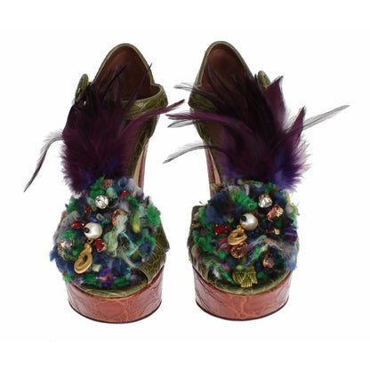 Dolce & Gabbana crystal ankle strap platform sandals gold metal detailing