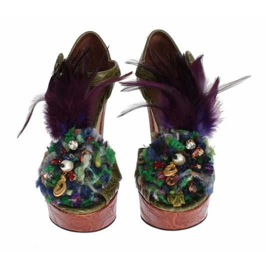 Dolce & Gabbana crystal ankle strap platform sandals gold metal detailing