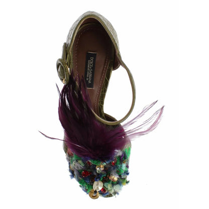 Dolce & Gabbana crystal ankle strap platform sandals gold metal detailing