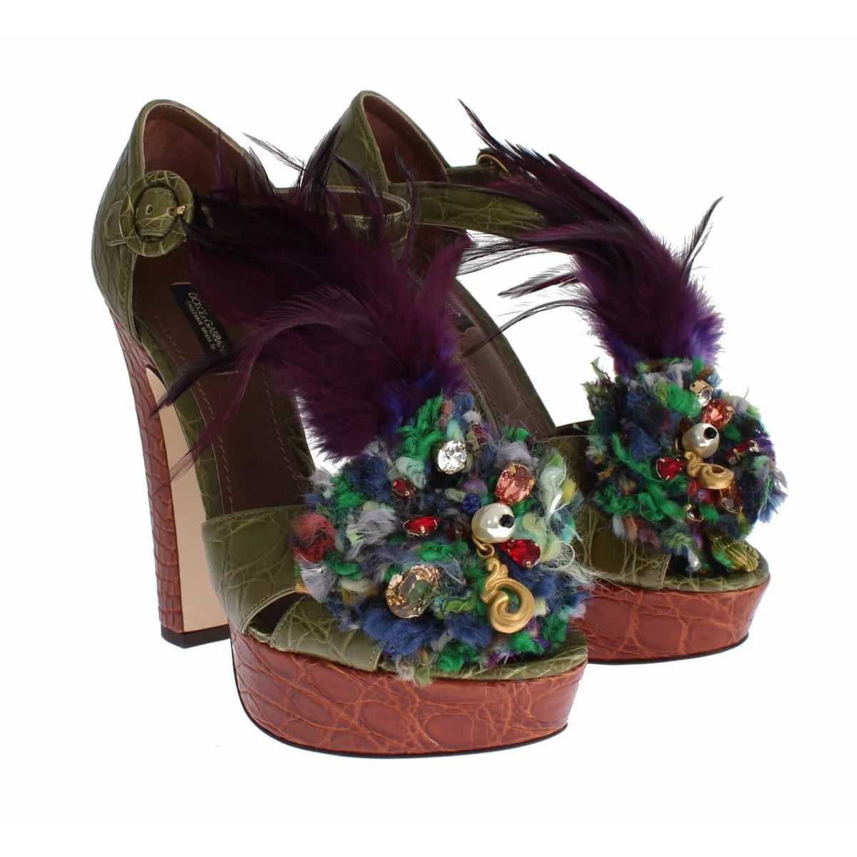 Dolce & Gabbana crystal ankle strap platform sandals gold metal detailing