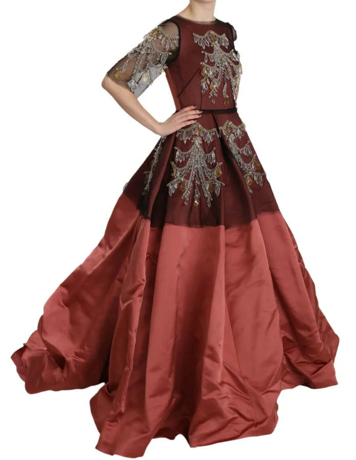 Dolce &amp; Gabbana Crystal Chandelier Silk Princess Gown Dress