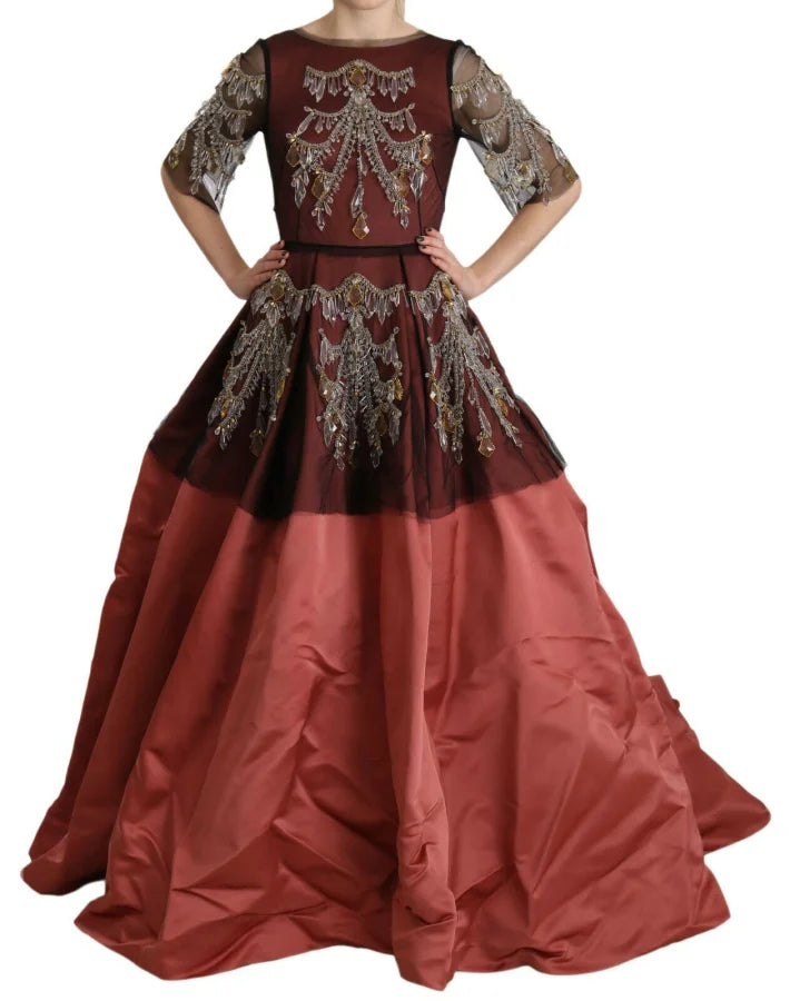 Dolce &amp; Gabbana Crystal Chandelier Silk Princess Gown Dress