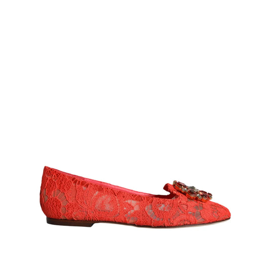 Dolce & Gabbana Crystal Flats in Floral Lace with Sparkling Buckle