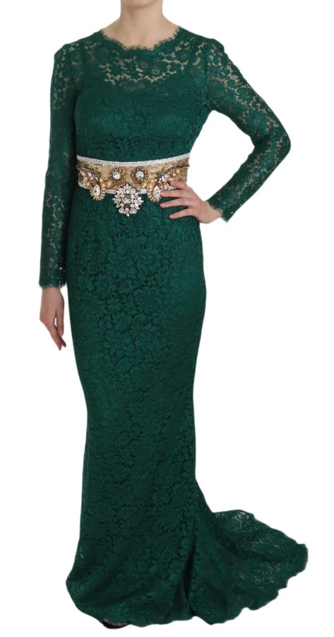 Dolce &amp; Gabbana Crystal Gold Belt Lace Sheath Gown Dress