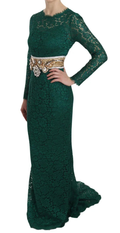 Dolce &amp; Gabbana Crystal Gold Belt Lace Sheath Gown Dress