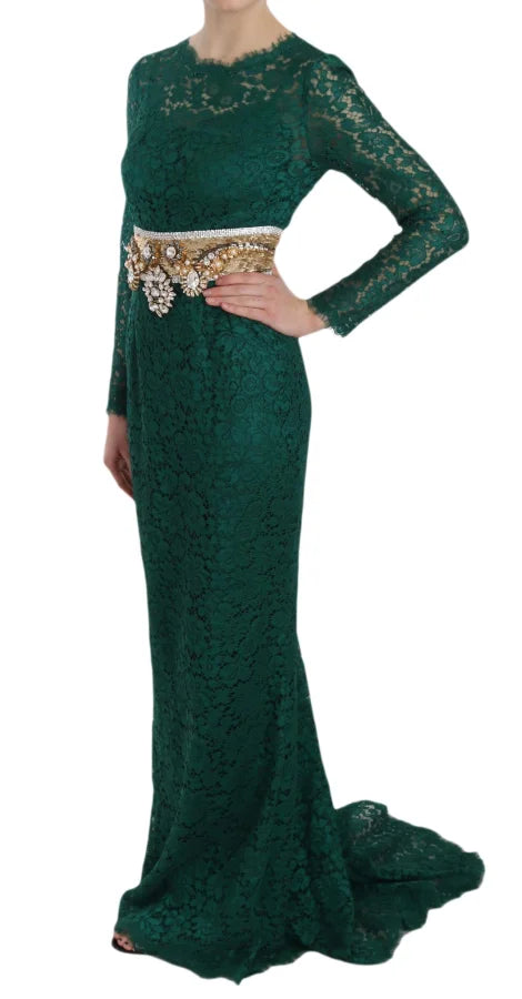 Dolce &amp; Gabbana Crystal Gold Belt Lace Sheath Gown Dress