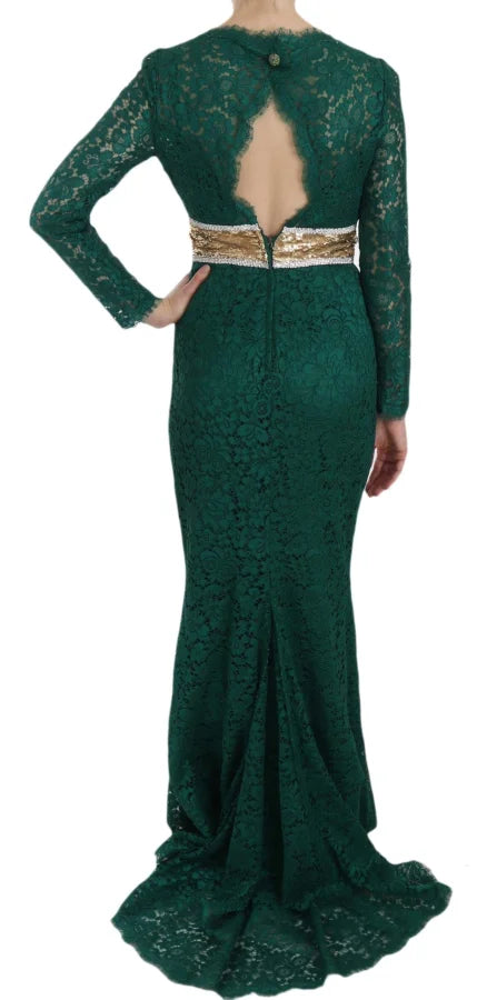 Dolce &amp; Gabbana Crystal Gold Belt Lace Sheath Gown Dress
