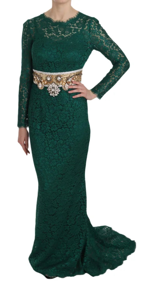 Dolce &amp; Gabbana Crystal Gold Belt Lace Sheath Gown Dress