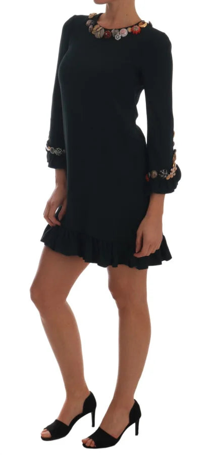 Dolce &amp; Gabbana Crystal Green Stretch A-Line Short Dress