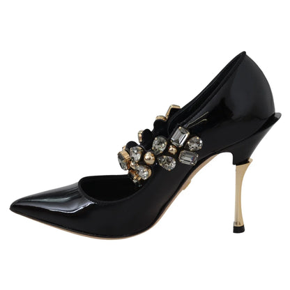Dolce Gabbana Crystal Mary Janes Black Leather Pumps &