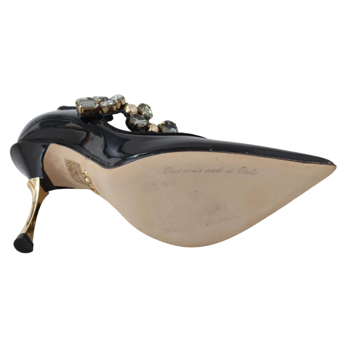 Dolce Gabbana Crystal Mary Janes Black Leather Pumps &