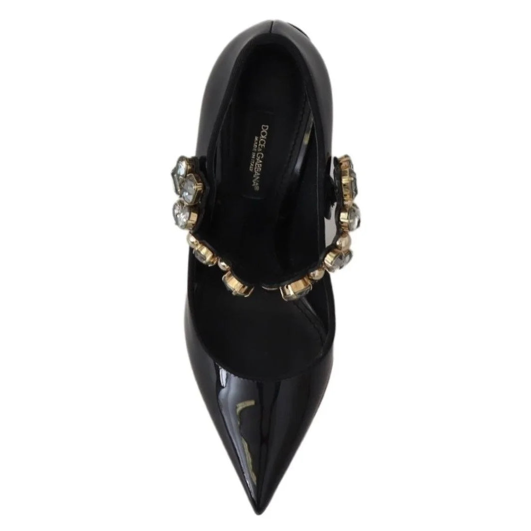 Dolce Gabbana Crystal Mary Janes Black Leather Pumps &
