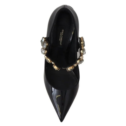 Dolce Gabbana Crystal Mary Janes Black Leather Pumps &