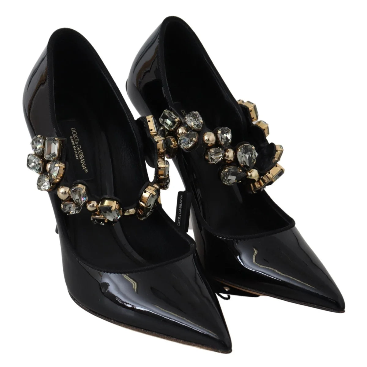 Dolce Gabbana Crystal Mary Janes Black Leather Pumps &