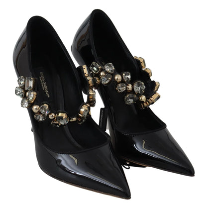 Dolce Gabbana Crystal Mary Janes Black Leather Pumps &