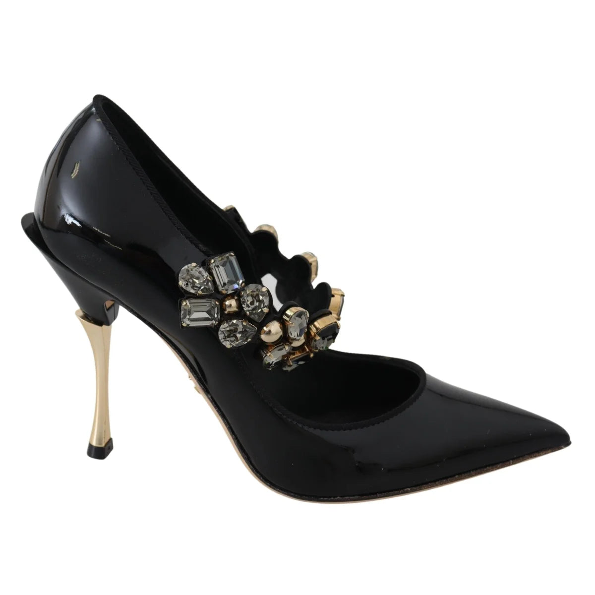 Dolce Gabbana Crystal Mary Janes Black Leather Pumps &