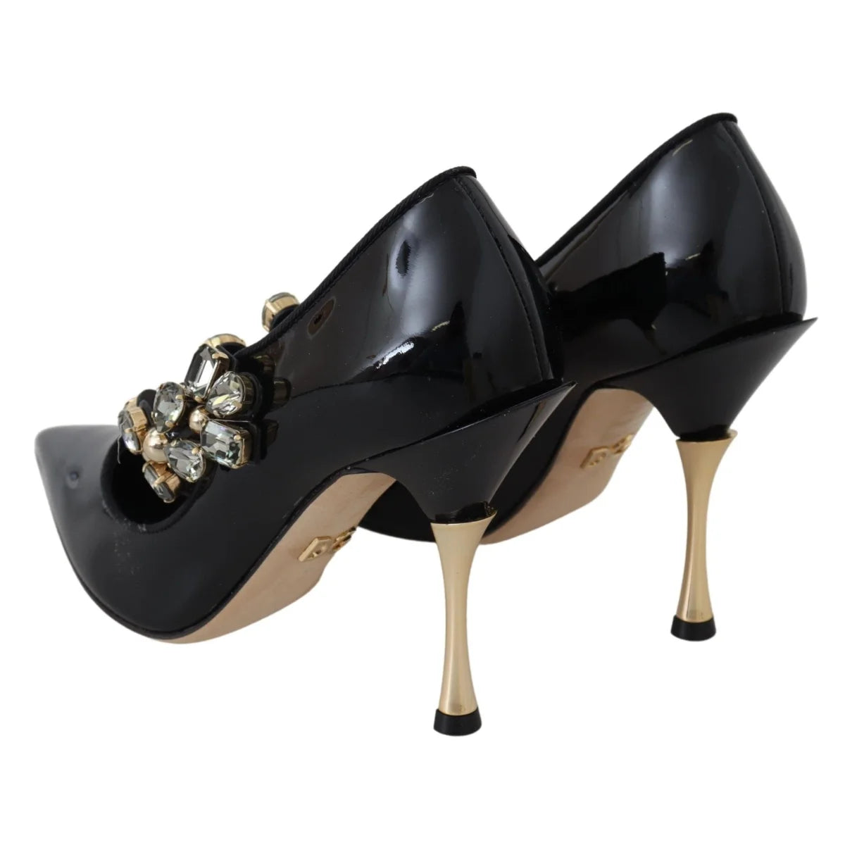 Dolce Gabbana Crystal Mary Janes Black Leather Pumps &