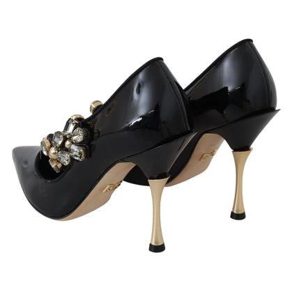 Dolce Gabbana Crystal Mary Janes Black Leather Pumps &