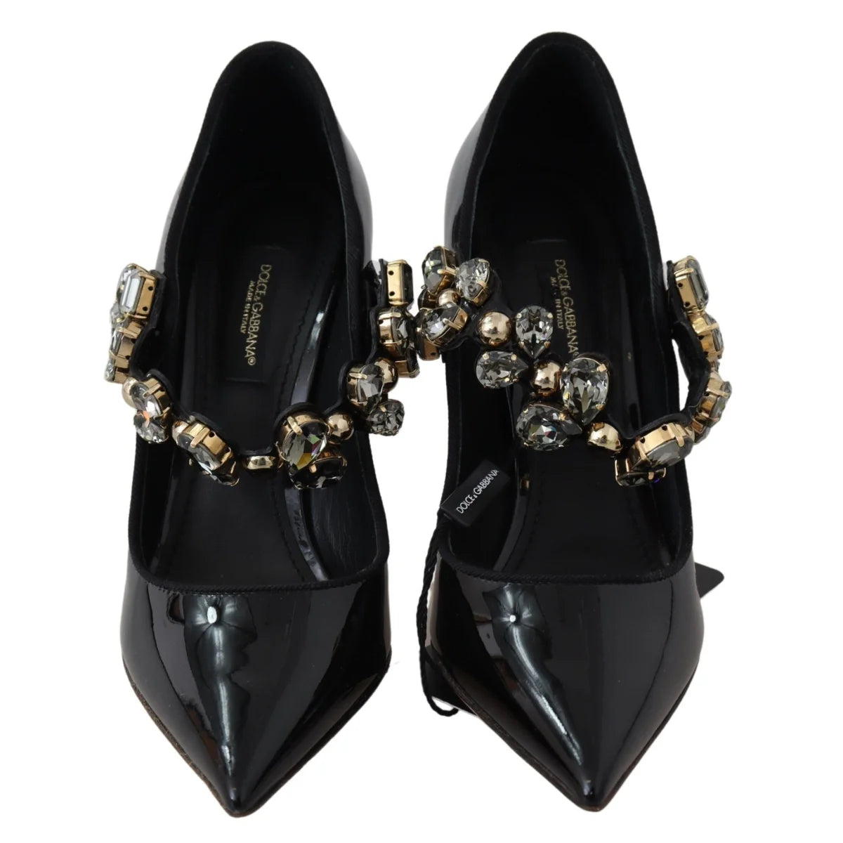 Dolce Gabbana Crystal Mary Janes Black Leather Pumps &