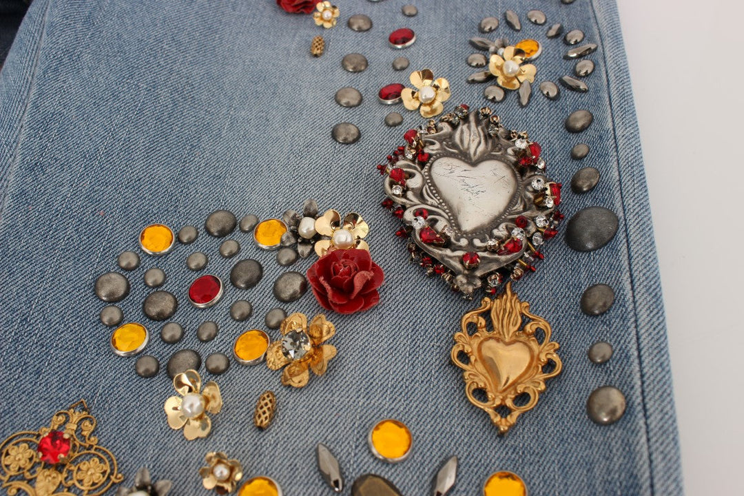 Dolce &amp; Gabbana Crystal Roses Heart Embellished Jeans