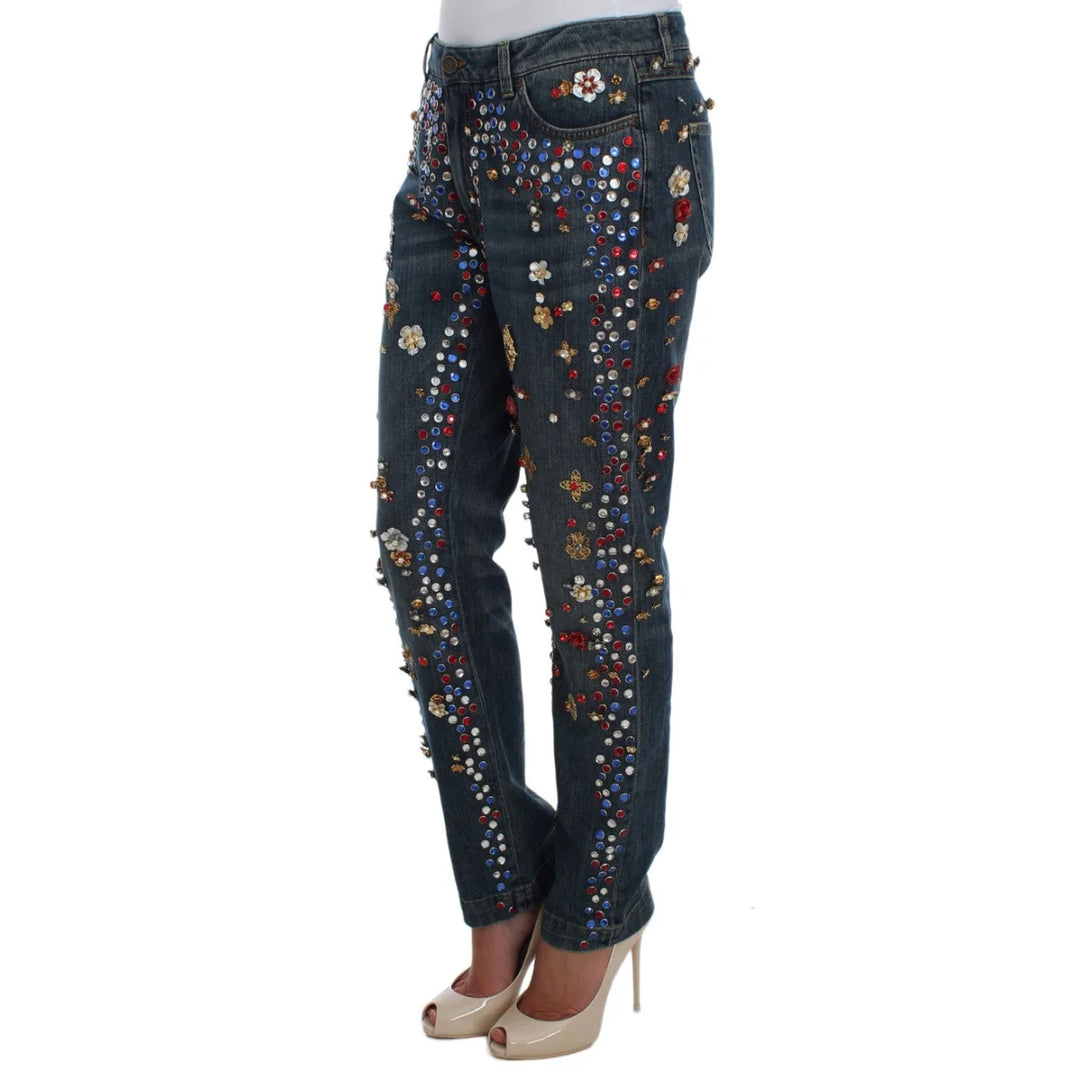 Dolce & Gabbana Crystal Roses Heart Embellished Jeans
