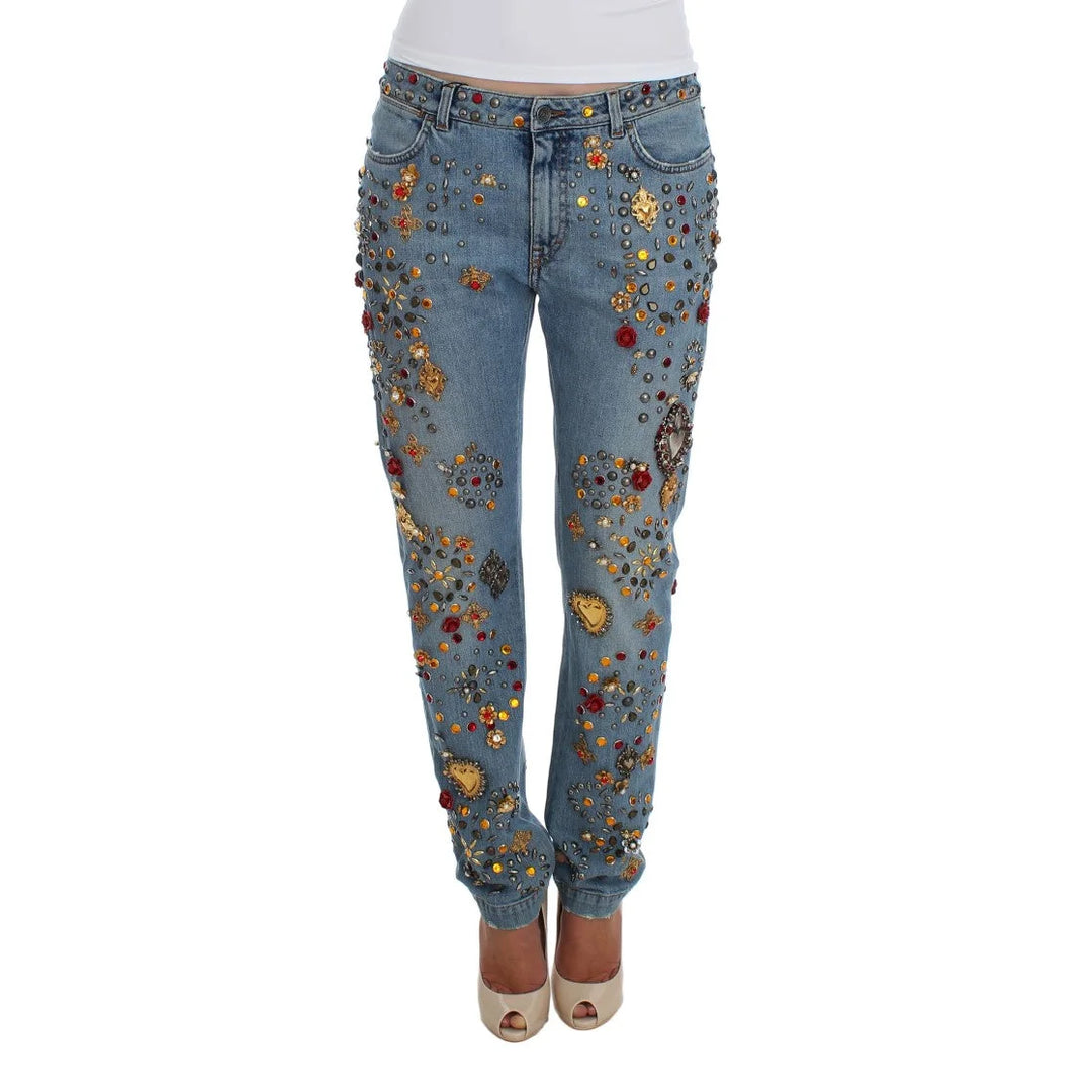 Dolce & Gabbana Crystal Roses Heart Embellished Jeans