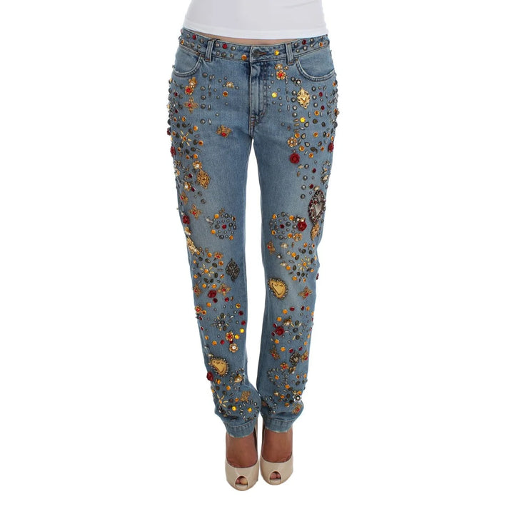 Dolce & Gabbana Crystal Roses Heart Embellished Jeans