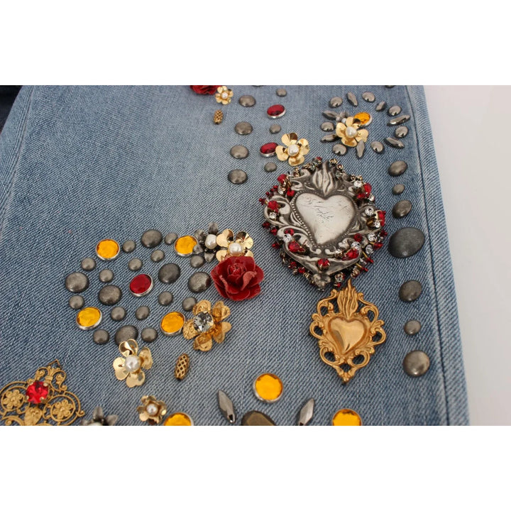 Dolce & Gabbana Crystal Roses Heart Embellished Jeans