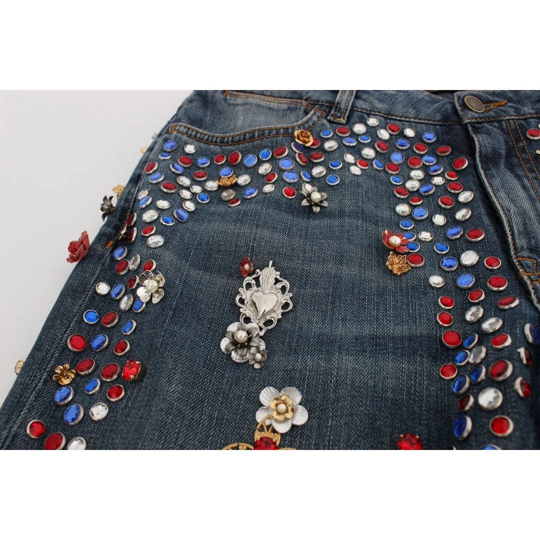 Dolce & Gabbana Crystal Roses Heart Embellished Jeans