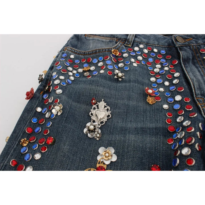 Dolce & Gabbana Crystal Roses Heart Embellished Jeans