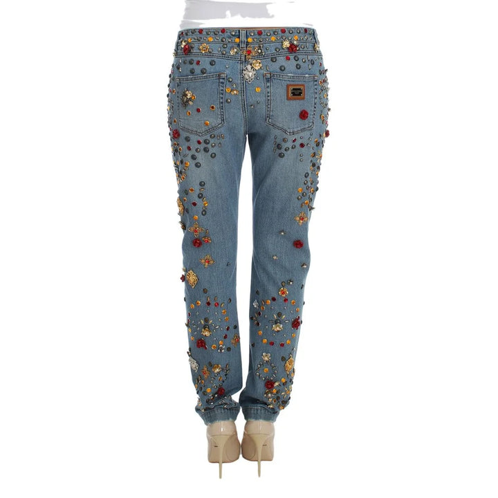 Dolce & Gabbana Crystal Roses Heart Embellished Jeans