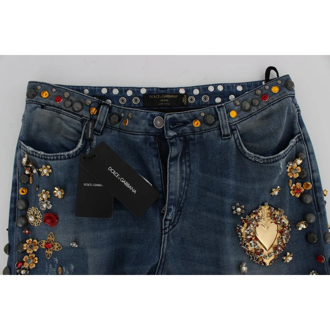 Dolce & Gabbana Crystal Roses Heart Embellished Jeans