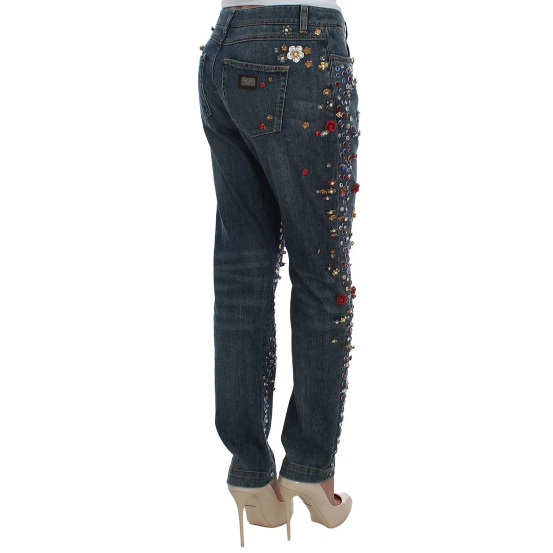 Dolce & Gabbana Crystal Roses Heart Embellished Jeans