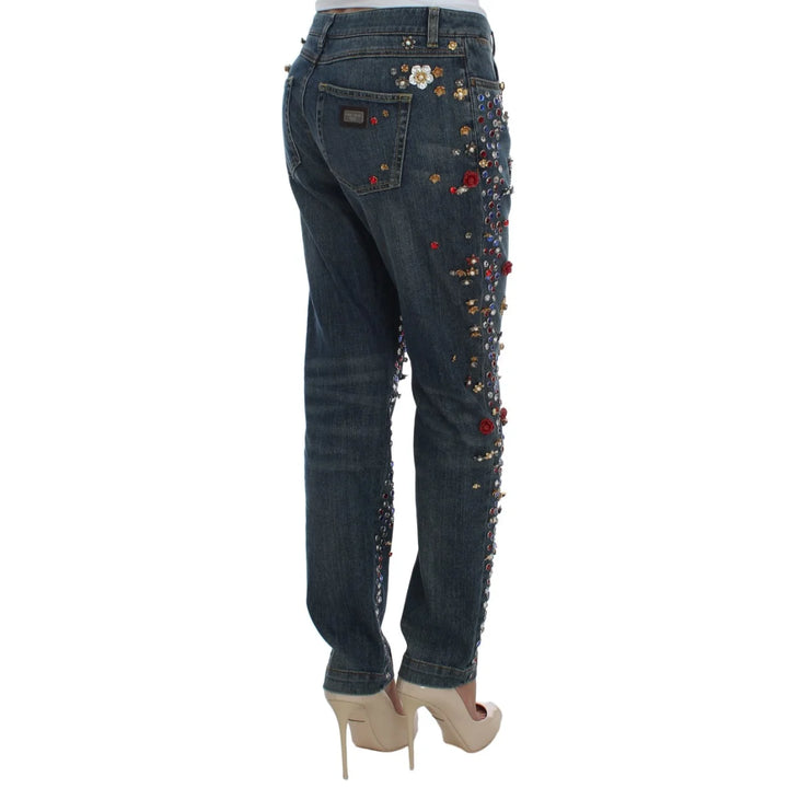 Dolce & Gabbana Crystal Roses Heart Embellished Jeans