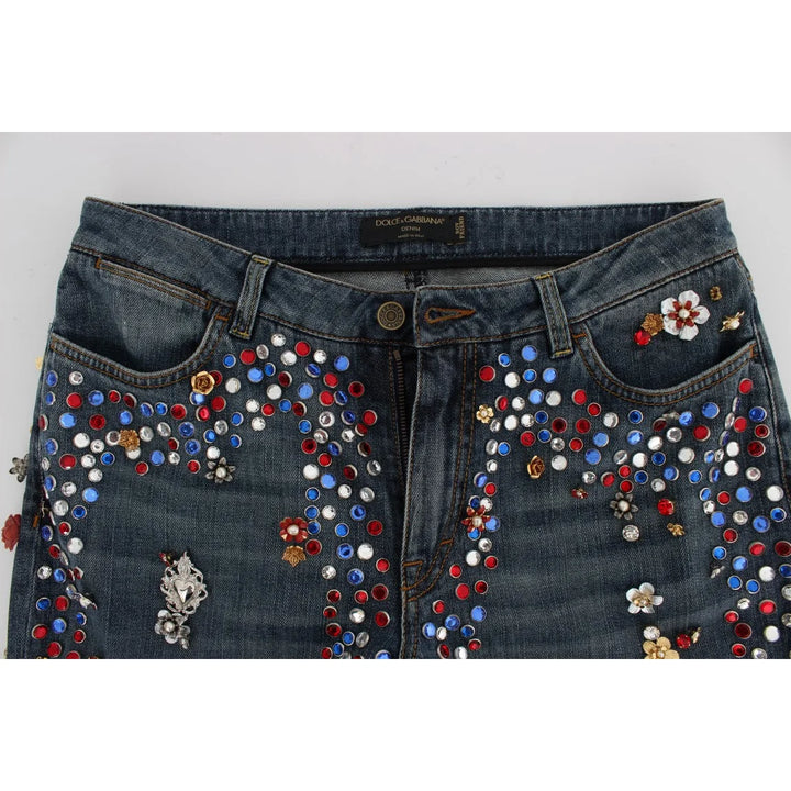 Dolce & Gabbana Crystal Roses Heart Embellished Jeans