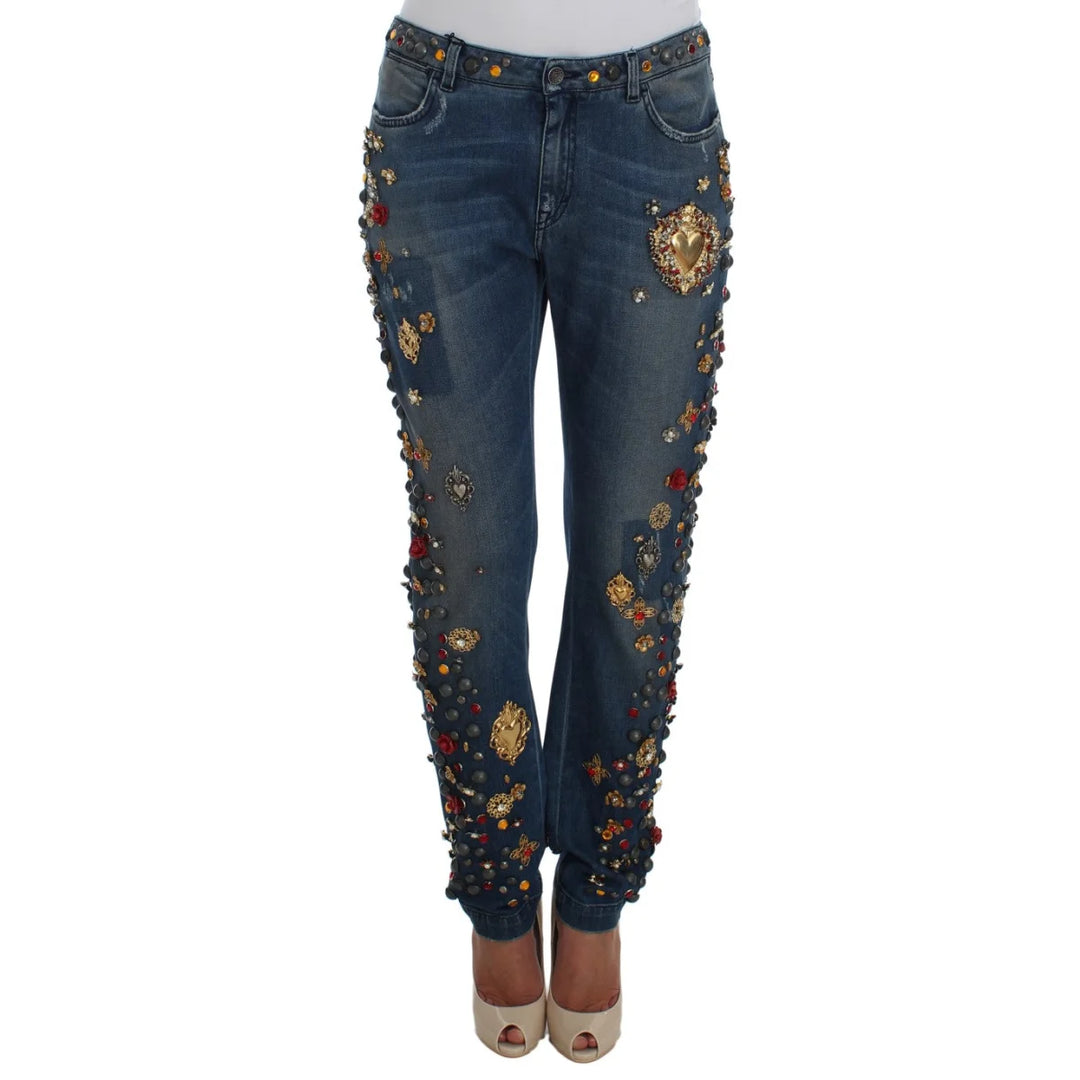 Dolce & Gabbana Crystal Roses Heart Embellished Jeans