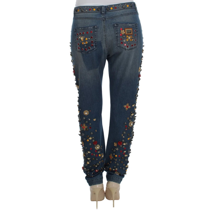 Dolce & Gabbana Crystal Roses Heart Embellished Jeans