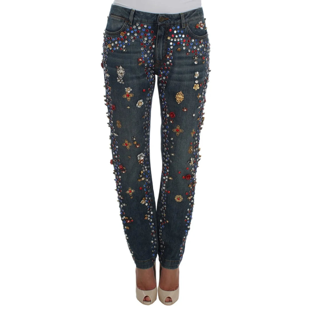 Dolce & Gabbana Crystal Roses Heart Embellished Jeans