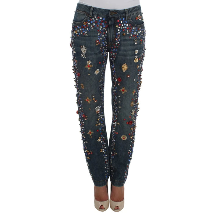 Dolce & Gabbana Crystal Roses Heart Embellished Jeans