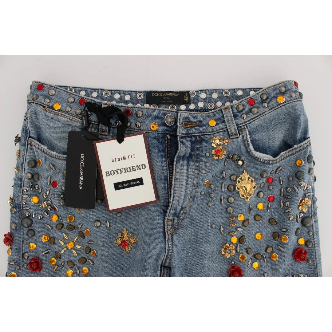 Dolce & Gabbana Crystal Roses Heart Embellished Jeans