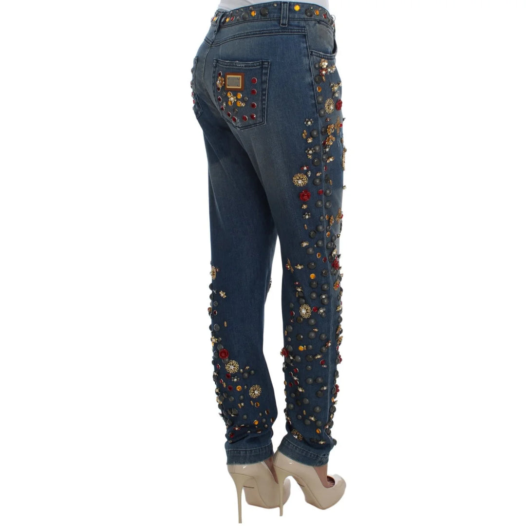 Dolce & Gabbana Crystal Roses Heart Embellished Jeans