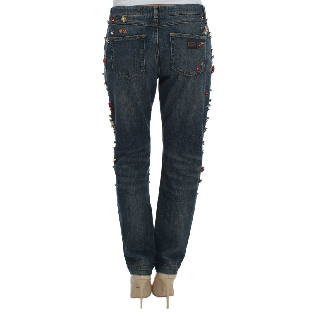 Dolce & Gabbana Crystal Roses Heart Embellished Jeans