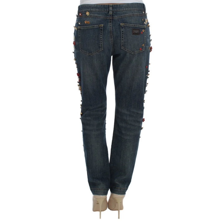 Dolce & Gabbana Crystal Roses Heart Embellished Jeans